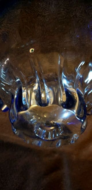 Large Cobalt Blue Cut to Clear Swirled Shannon Crystal bowl 5