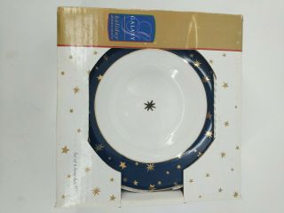 Set Of 4 Galaxy Fine Porcelain By Sakura Soup Bowls Blue W/ 14k Gold