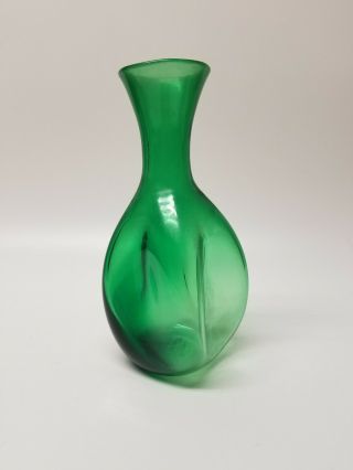 Vintage Hand Blown Blenko Emerald Green Pinched/dimpled Glass Bottle /vase
