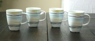 Ikea 365 Susan Pryke Coffee Tea Mugs Set Of 4 Yellow Black Blue On White 10 - Oz