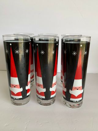 Set Of 6 Vintage Libbey Santa Claus Tumbler Glasses Cocktail Bar Ware Set Mcm