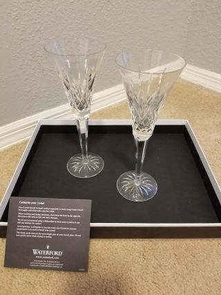 Pair (2) Of Waterford Crystal Lismore Toasting Flutes Glasses With Box