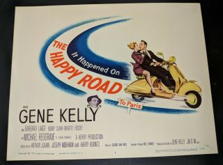 The Happy Road 1957 Mgm Title Lobby Card Gene Kelly Vespa Scooter Vf