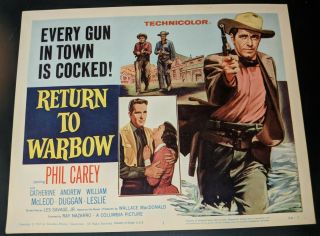 Return To Warbow 1958 Columbia Western Title Lobby Card Phil Carey Vf