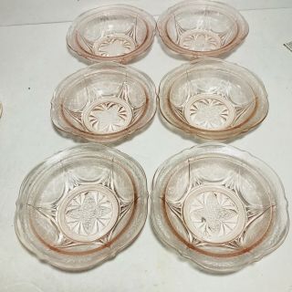 Hazel Atlas Depression Glass Pink Royal Lace 5 " Berry/dessert Bowls Set Of Six