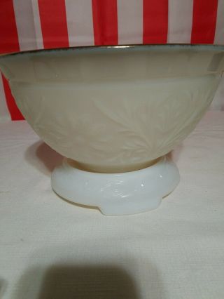 Vintage Anchor Hocking White Milk Glass Punch Set Bowl/ Base Flowers Gold 2