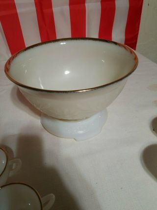 Vintage Anchor Hocking White Milk Glass Punch Set Bowl/ Base Flowers Gold 3