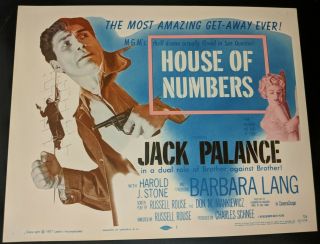 House Of Numbers 1957 Mgm Title Lobby Card Jack Palance Very Fine