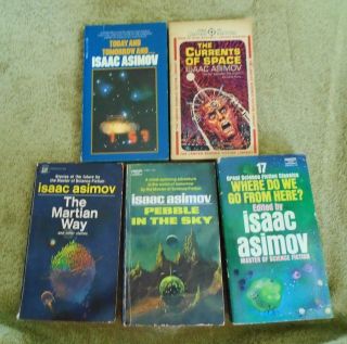 1963 - 75 Isaac Asimov 5 Diff Science Fiction Paperbacks Currents Space Martian Nr