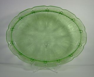Vintage Jeannette Cherry Blossom Green Glass 13 " Oval Platter