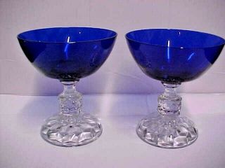(set Of 2) Fostoria American Lady Blue Cobalt Champagne Goblet Glass