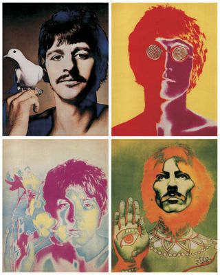 A Set Of 4 Beatles Psychedelic Posters 18 " X 14 "