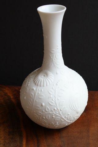 Ak Kaiser White Porcelain Bisque Vase - Floral Embossed Vase -