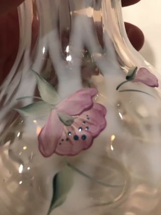 Fenton Opalescent Diamond Optic Vase With Lavender Crest & Hand Painted Flowers 6