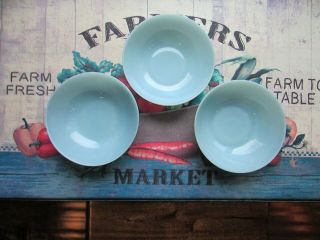 Set Of 3 Anchor Hocking Fire King Blue Turquoise 8 Inch Vegetable Serving Bowl