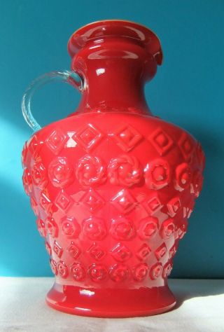 Big Bright Red Vintage Empoli Murano Glass Jug / Vase
