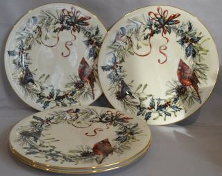 4 Lenox China Winter Greetings 11 " Dinner Plates Made In Usa