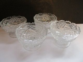 Vintage Set Of 4 American Brilliant Cut Glass Small Round Pedestal Bowl