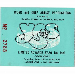 Yes & J Geils Band Concert Ticket Stub Tampa Fl 6/26/76 Stadium Solo Album Tour