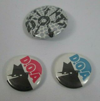Doa 3 X Vintage 1980s Us Badges Pins Buttons Punk Wave Hardcore