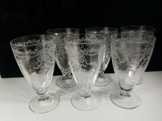 6 Vintage Fostoria Crystal 6 " Iced Tea Glass Goblet June Etch