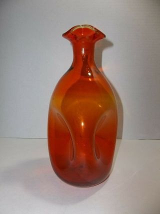 Vintage Blenko Art Glass Pinched Decanter Amberina Orange 9.  25 "
