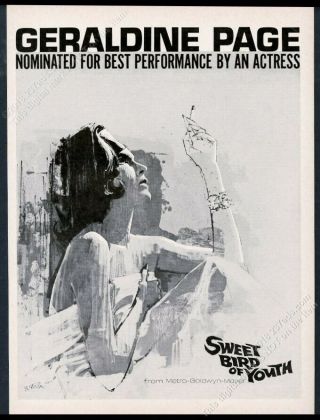 1963 Geraldine Page Portrait Sweet Bird Of Youth Movie Vintage Trade Print Ad