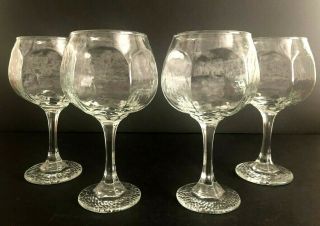 Vintage Set Of 4 Libbey Chivalry Clear Glass Wine Glasses 6.  75 " Tall