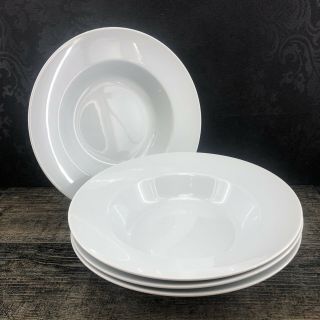 Set Of 4 Ikea 365° White 11.  5” Rimmed Pasta Bowls Susan Pryke Porcelain