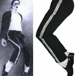 Mj Michael Jackson Black Billie Jean Entertainers Straight Silver Trousers Pants