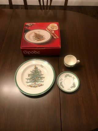 Spode England Christmas Tree Buffet Server China Set - Plate Cup & Saucer,  4 Set