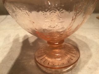 Vtg Pink Depression Glass 8 1/2” Princess Candy Dish with Lid on a stem 3