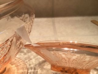 Vtg Pink Depression Glass 8 1/2” Princess Candy Dish with Lid on a stem 6