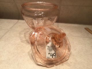 Vtg Pink Depression Glass 8 1/2” Princess Candy Dish with Lid on a stem 7