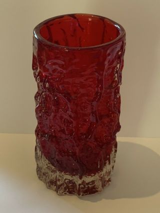 1960’s Whitefriars Baxter Art Glass Bark Log Vase Ruby Red 6” Vintage Retro