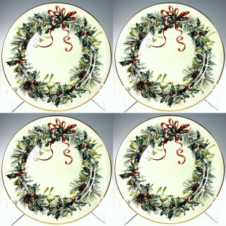 Set Of 4 Lenox Winter Greetings Bread Butter Plate Christmas China