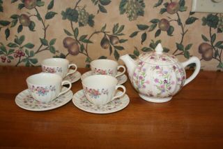 Vintage Ws George Bolero Fiesta China - 4 Cups/saucers,  Teapot With Lid