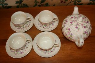 VINTAGE WS GEORGE BOLERO FIESTA CHINA - 4 CUPS/SAUCERS,  TEAPOT WITH LID 2