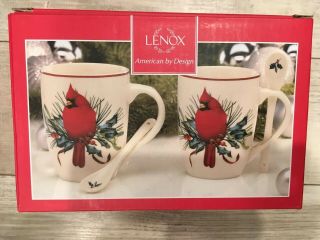 Lenox " Winter Greetings " Set Of 2 Cocoa Mugs With Spoons