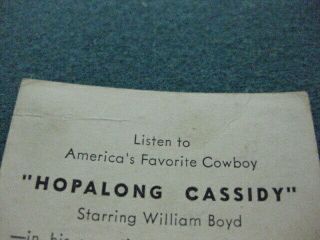 Vintage 1951 Post Cereal premium Hopalong Cassidy promoting the radio show 1708 4