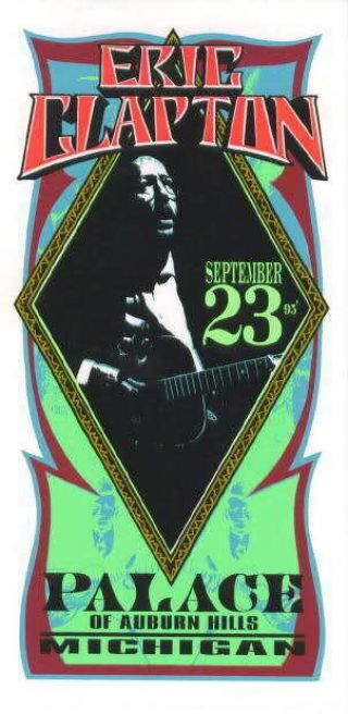 1995 Eric Clapton - Detroit Silkscreen Concert Handbill By Mark Arminski Poster