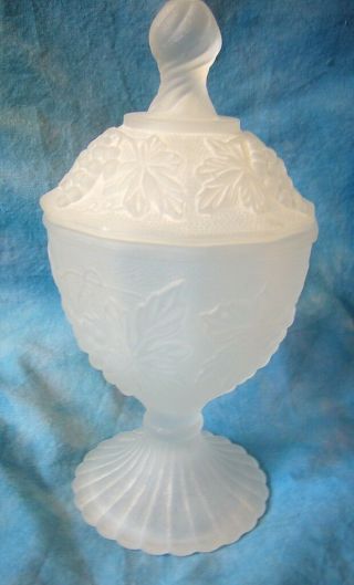 White Frosted Fruit Motif Pedestal Covered Candy Dish