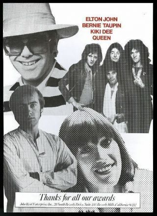 1976 Queen Elton John Bernie Taupin Kiki Dee Photo Music Trade Print Ad