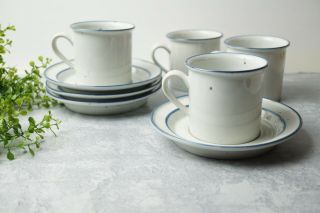 Dansk Denmark Blue Mist Set Of 4 Coffee Cups With Saucers Neils Refsgaard