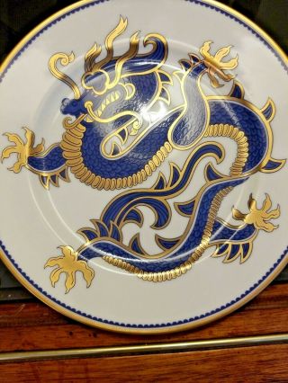 Rare,  Fitz & Floyd " Ching Dragon " Lapiz Blue,  Gold,  White Salad/dessert Plate