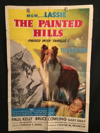 The Painted Hills 1951 One Sheet Movie Poster Lassie Dog Paul Kelly Mgm Tv
