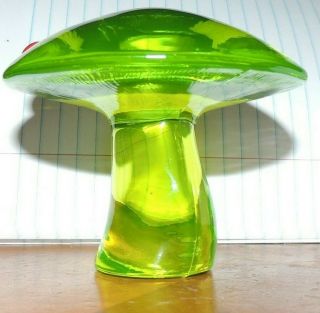 Vintage Viking Avocado Green Glass Mushroom 3.  5 " Mid Century Modern W/ Lady Bug