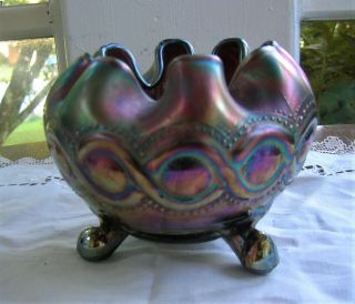 Northwood “beaded Cable” Antique Art Glass Iridescent Rose Bowl Carnival Glass