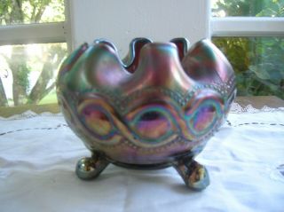 NORTHWOOD “BEADED CABLE” ANTIQUE ART GLASS Iridescent Rose Bowl Carnival Glass 2