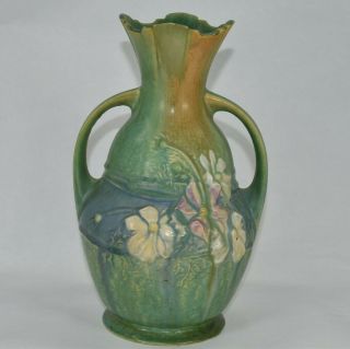 Vintage Roseville Pottery Cosmos Green Ceramic Vase 952 - 9